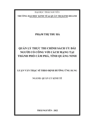 Quản lý thực thi chính sách ưu đãi người có công với cách mạng tại thành phố cẩm phả tỉnh quảng ninh