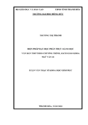 Biện pháp dạy học phần thực hành đọc văn bản thơ theo chương trình sách giáo khoa ngữ văn 10