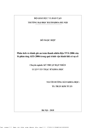 Phân tíh và đánh giá an toàn thanh nhiên liệu tvs 2006 của lò phản ứng aes 2006 trong quá trình vận hành khi có sự cố