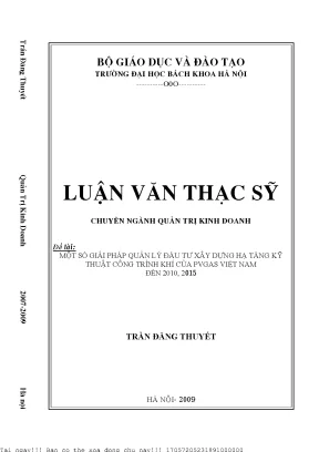 Một số giải pháp quản lý đầu tư xây dựng hạ tầng kỹ thuật ông trình khí ủa pvgas việt nam đến 2010 2015