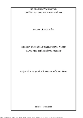 Nghiên ứu xử lý niii trong nước bằng phụ phẩm nông nghiệp