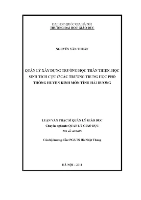 Luận văn thạc sĩ quản lý xây dựng trường học thân thiện học sinh tích cực ở các trường trung học phổ thông huyện kinh môn tỉnh hải dương