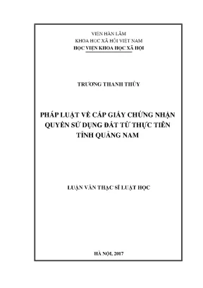 Pháp luật về cấp giấy chứng nhận quyền sử dụng đất từ thực tiễn tỉnh quảng nam