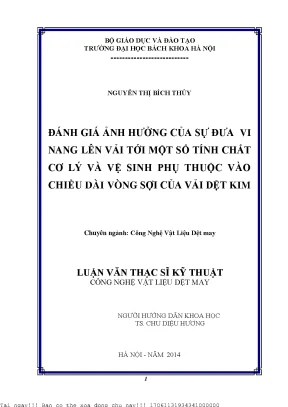 Đánh giá ảnh hưởng ủa sự đưa vi nang lên vải tới một số tính hất ơ lý và vệ sinh phụ thuộ vào hiều dài vòng sợi ủa vải dệt kim