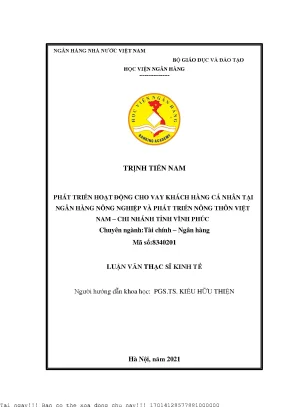 Phát triển hoạt động cho vay khách hàng cá nhân tại ngân hàng nông nghiệp và phát triển nông thôn việt nam chi nhánh vĩnh phúc