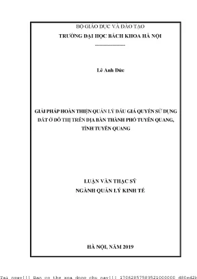 Giải pháp hoàn thiện quản lý đấu giá quyền sử dụng đất ở đô thị trên địa bàn thành phố tuyên quang tỉnh tuyên quang