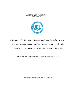 Các yếu tố tác động đến biến động cổ phiếu của 30doanh nghiệp trong nhóm vn30 niêm yết trên sàngiao dịch chứng khoán thành phố hồ chí minh