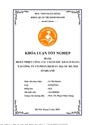 Hoàn thiện công tác chăm sóc khách hàng tại công ty cp dịch vụ địa ốc hà nội starland
