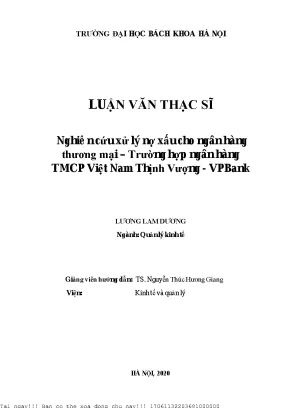 Nghiên ứu xử lý nợ xấu ho ngân hàng thương mại trường hợp ngân hàng tmcp việt nam thịnh vượng vp bank