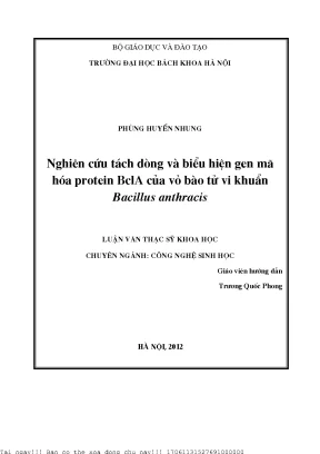 Nghiên ứu táh dòng và biểu hiện gen mã hóa protein bla ủa vỏ bào tử vi khuẩn baillus anthrais