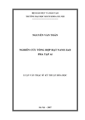 Luận văn thạc sĩ khoa học nghiên cứu tổng hợp hạt nano zno pha tạp al azo