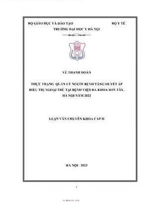 Thực trạng quản lý người bệnh tăng huyết áp điều trị ngoại trú tại bvđk sơn tây hà nội năm 2022