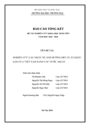 Nghiên cứu các nhân tố ảnh hưởng đến xuất khẩu gạo của việt nam sang các nước asean