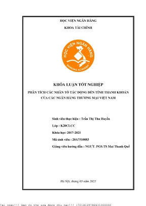 Phân tích các nhân tố tác động đến tính thanh khoản của các ngân hàng thương mại việt nam
