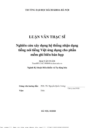 Nghiên ứu xây dựng hệ thống nhận dạng tiếng nói tiếng việt ứng dụng ho phần mềm ghi biên bản họp