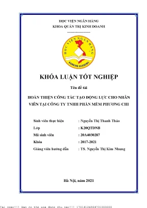 Hoàn thiện công tác tạo động lực cho nhân viên tại công ty tnhh phần mềm phương chi