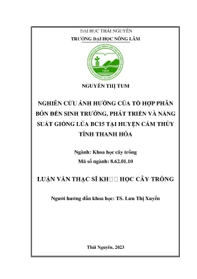 Nghiên cứu ảnh hưởng của tổ hợp phân bón đến sinh trưởng phát triển và năng suất giống lúa bc15 tại huyện cẩm thủy tỉnh thanh hóa