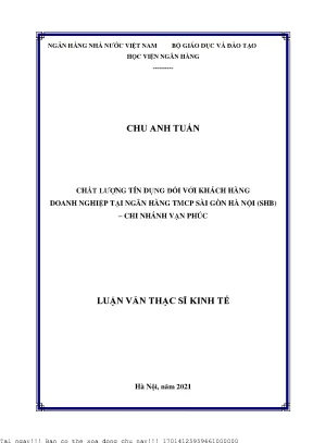 Chất lượng tín dụng đối với khách hàng doanh nghiệp tại ngân hàng tmcp sài gòn hà nội shb chi nhánh vạn phúc