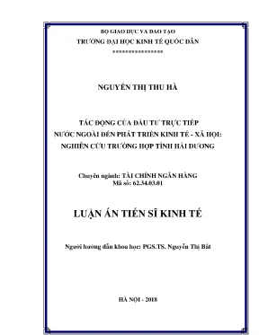 Luận án tiến sĩ kinh tế tác động của đầu tư trực tiếp nước ngoài đến phát triển kinh tế xã hội nghiên cứu trường hợp tỉnh hải dương