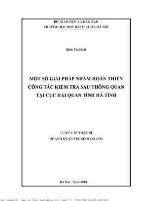 Một số giải pháp nhằm hoàn thiện ông tác kiểm tra sau thông quan tại cục hải quan tỉnh hà tĩnh