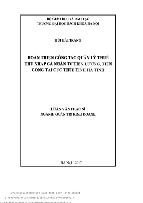 Hoàn thiện ông tá quản lý thuế thu nhập á nhân từ tiền lương tiền ông tại cụ thuế tỉnh hà tĩnh