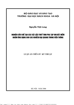 Nghiên ứu hế tạo á vật liệu thuỷ tinh pha tạp ion đất hiếm nhằm ứng dụng ho á khuyếh đại quang trong viễn thông