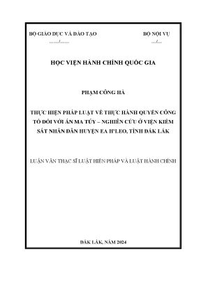 Thực hiện pháp luật về thực hành quyền công tố đối với án ma túy nghiên cứu ở viện kiểm sát nhân dân huyện ea hleo tỉnh đắk lắk