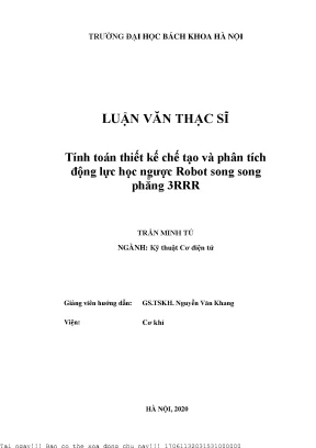 Tính toán thiết kế hế tạo và phân tíh động lự họ ngượ robot song song phẳng 3rrr