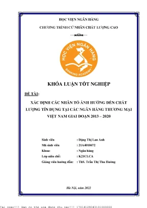 Xác định các nhân tố ảnh hưởng đến chất lượng tín dụng tại các ngân hàng thương mại việt nam giai đoạn 2013 2020