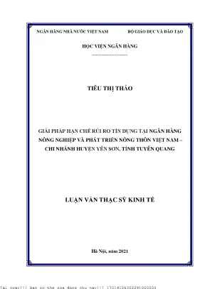 Giải pháp hạn chế rủi ro tín dụng tại ngân hàng nông nghiệp và phát triển nông thôn việt nam chi nhánh huyện yên sơn tỉnh tuyên quang