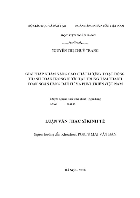Giải pháp nhằm nâng cao chất lượng hoạt động thanh toán trong nước tại trung tâm thanh toán ngân hàng đầu tư và phát triển việt nam