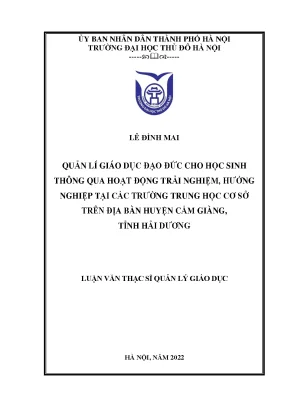 Quản lí giáo dục đạo đức cho học sinh thông qua hoạt động trải nghiệm hướng nghiệp tại các trường thcs trên địa bàn huyện cẩm giàng tỉnh hải dương