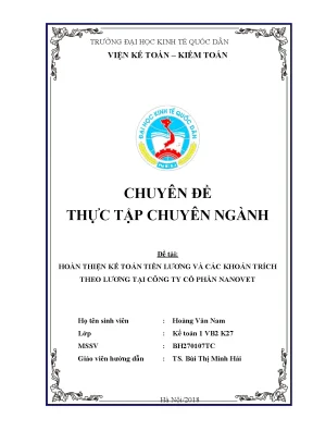 Luận văn tốt nghiệp hoàn thiện kế toán tiền lương và các khoản trích theo lương tại công ty cổ phần nanovet