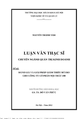 Đánh giá và giải pháp giảm thiểu rủi ro ho công ty ổ phần nội thất 190