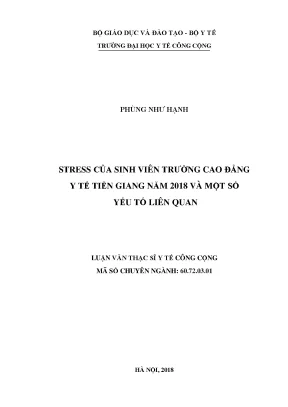 Luận văn stress của sinh viên trường cao đẳng y tế tiền giang nam 2018 và một số yếu tố liên quan