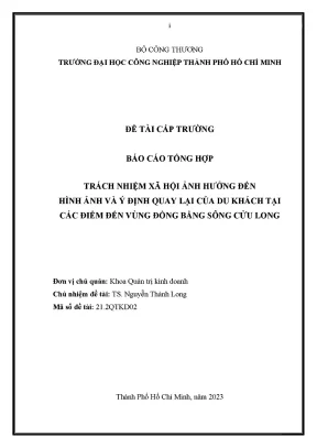 Trách nhiệm xã hội ảnh hưởng đến hình ảnh và ý định quay lại của du khách tại các điểm đến vùng đồng bằng sông cửu long