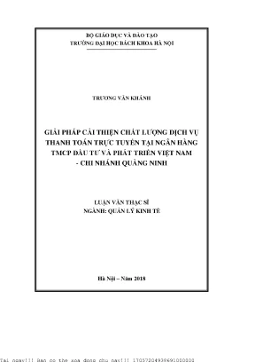 Giải pháp ải thiện chất lượng dịch vụ thanh toán trực tuyến tại ngân hàng tmcp đầu tư và phát triển việt nam chi nhánh quảng ninh