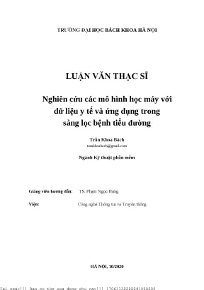 Nghiên ứu á mô hình họ máy với dữ liệu y tế và ứng dụng trong sàng lọ bệnh tiểu đường