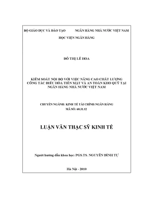 Kiểm soát nội bộ với việc nâng cao chất lượng công tác điều hoà tiền mặt và an toàn kho quỹ tại ngân hàng nhà nước việt nam