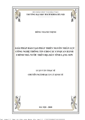 Giải pháp đào tạo phát triển nguồn nhân lự công nghệ thông tin cho các cơ quan hành chính nhà nước trên địa bàn tỉnh lạng sơn