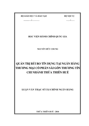 Quản trị rủi ro tín dụng tại ngân hàng thương mại cổ phần sài gòn thương tín chi nhánh thừa thiên huế