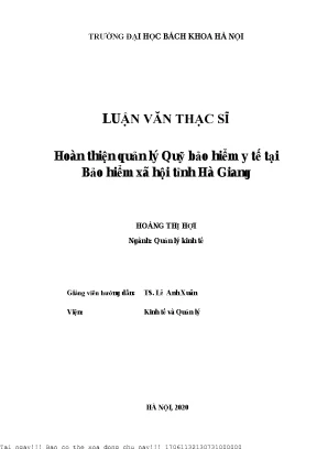 Hoàn thiện quản lý quỹ bảo hiểm y tế tại bảo hiểm xã hội tỉnh hà giang
