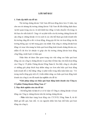 Giải pháp nâng cao hiệu quả hoạt động kinh doanh của công ty cổ phần chứng khoán đông nam á