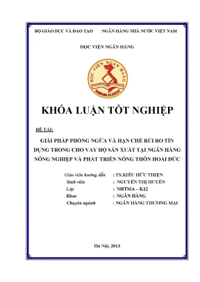 Giải pháp phòng ngừa và hạn chế rủi ro tín dụng trong cho vay hộ sản xuất tại ngân hàng nông nghiệp và phát triển nông thôn hoài đức