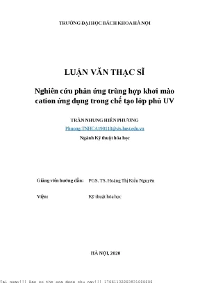 Nghiên ứu phản ứng trùng hợp khơi mào ation ứng dụng trong hế tạo lớp phủ uv