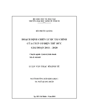 Luận văn thạc sĩ hoạch định chiến lược tài chính của ctcp cơ điện thủ đức giai đoạn 2011 2020