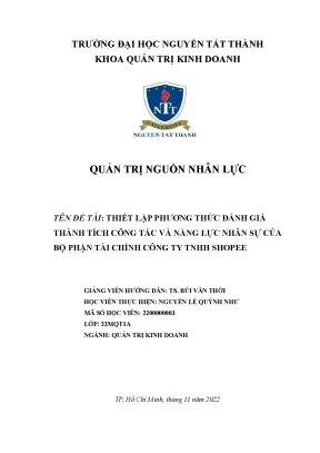 Thiết lập phương thức đánh giá thành tích công tác và năng lực nhân sự củabộ phận tài chính công ty tnhh shopee