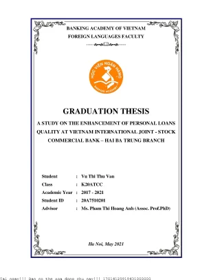 A study on the enhancement of personal loans quality at vietnam international joint stock commercial bank hai ba trung branch
