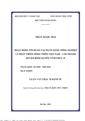 Hoạt động tín dụng tại ngân hàng nông nghiệp và phát triển nông thôn việt nam chi nhánh huyện bình xuyên vĩnh phúc