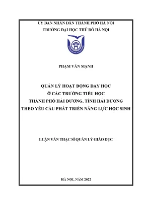 Quản lý hoạt động dạy học ở các trường tiểu học thành phố hải dương tỉnh hải dương theo yêu cầu phát triển năng lực học sinh